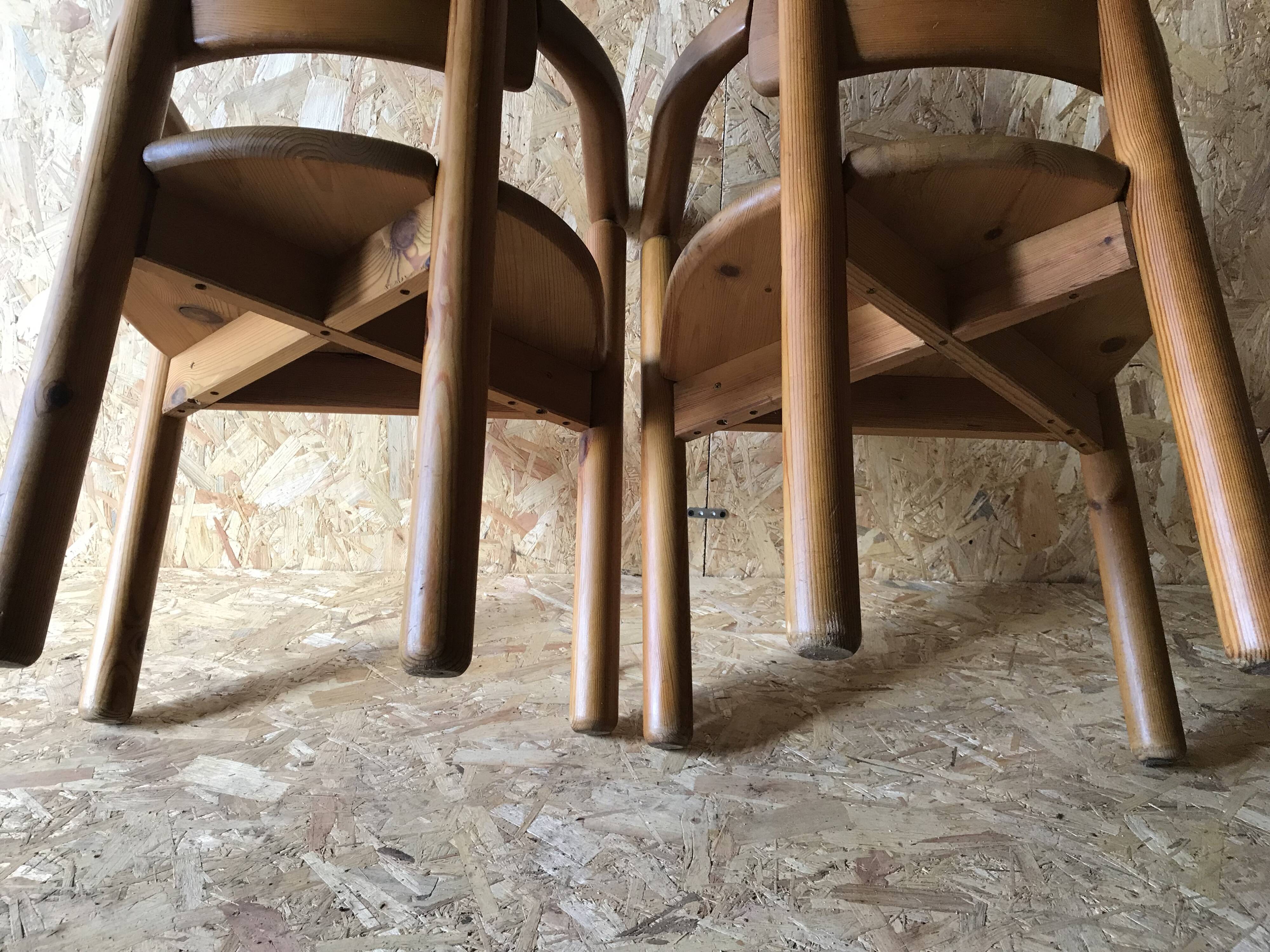 Pair of vintage brutalist armchairs in solid pine by Rainer Daumiller