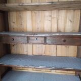 Old walnut wood cabinet with hat and 2 drawer doors