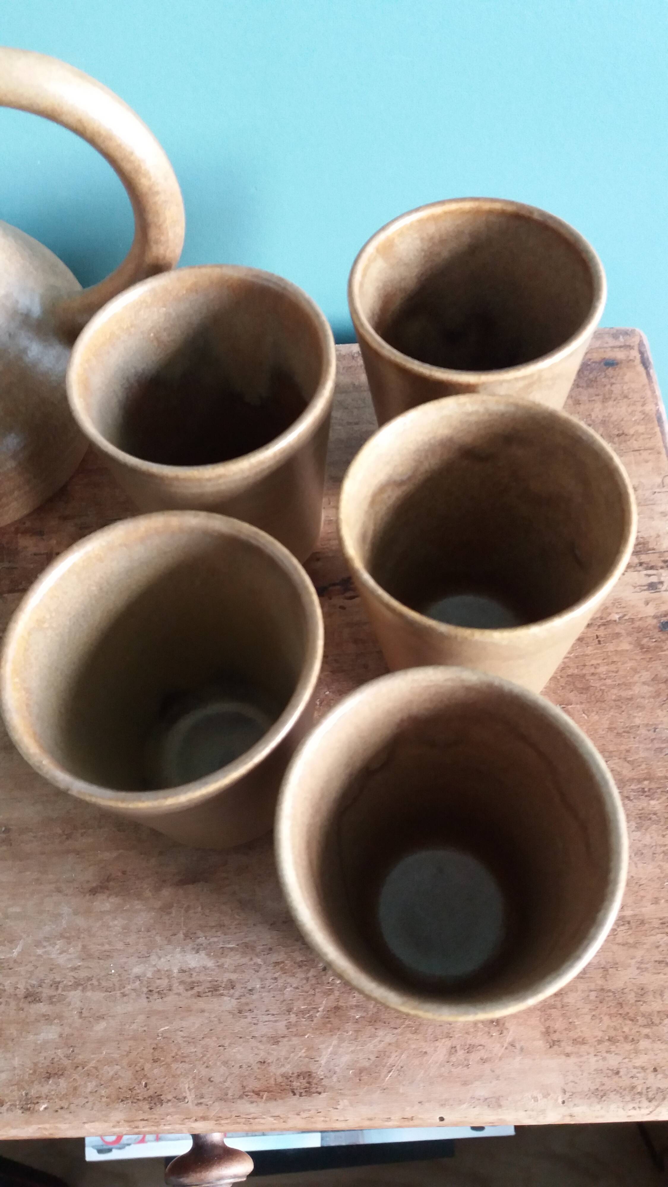 Cider or orangeade service Digoin, jug and stoneware glasses.