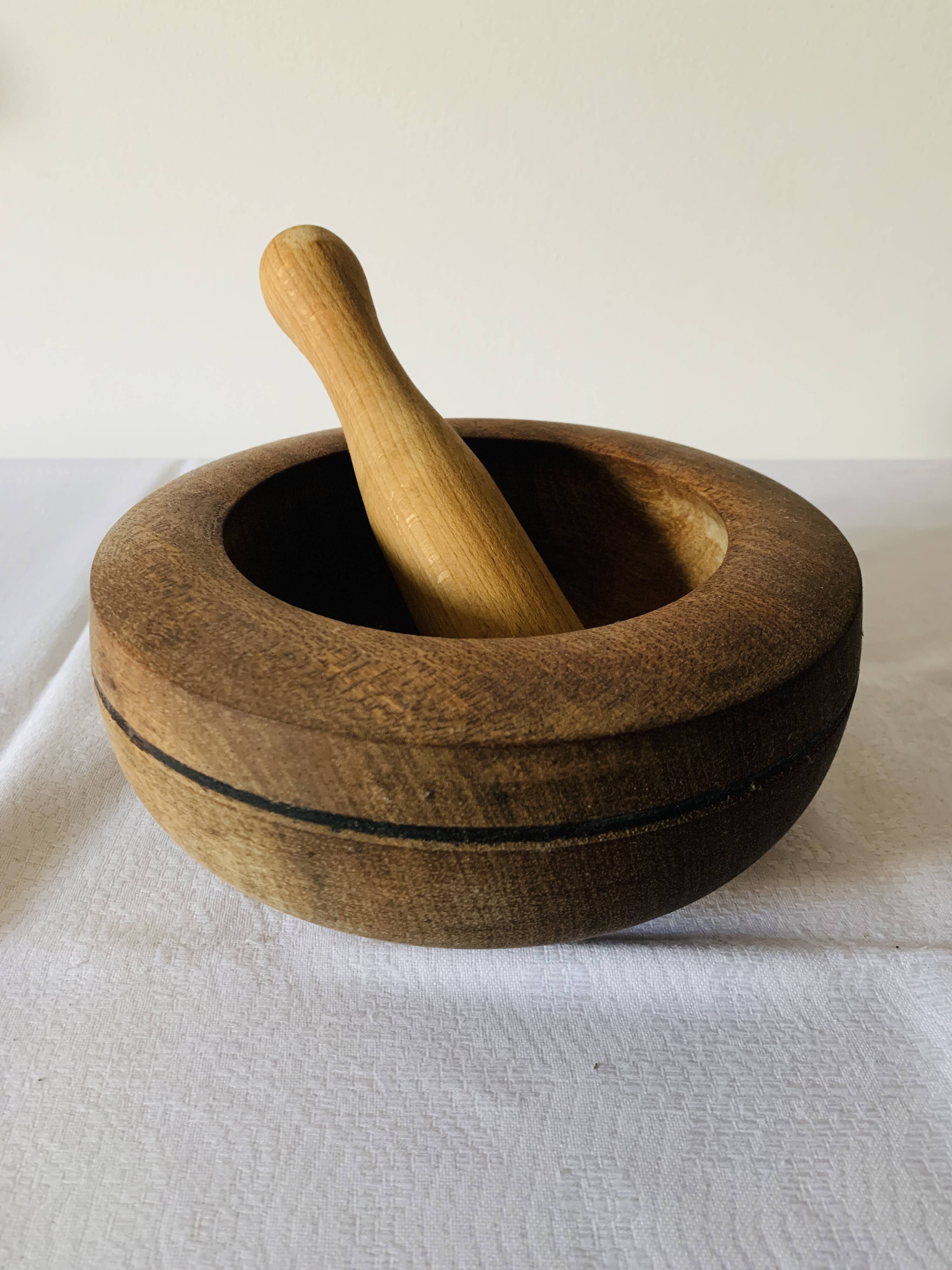 Wooden mortar and pestle