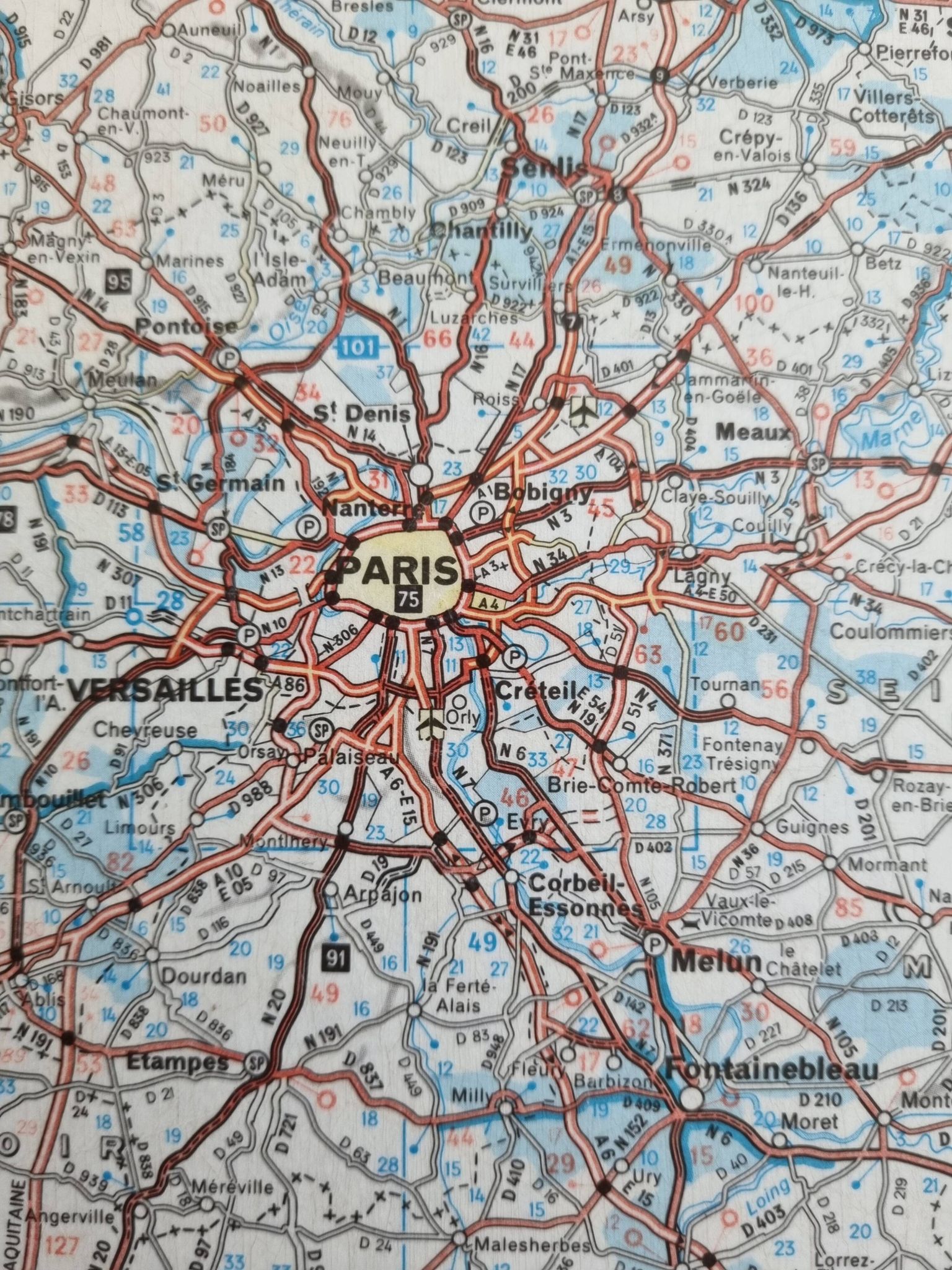 Framed vintage "Michelin" road map from the 80s, 111 cm x 100 cm