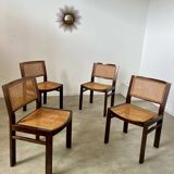 Lot 4 wooden and cane chairs Baumann design symphony model 70s vintage