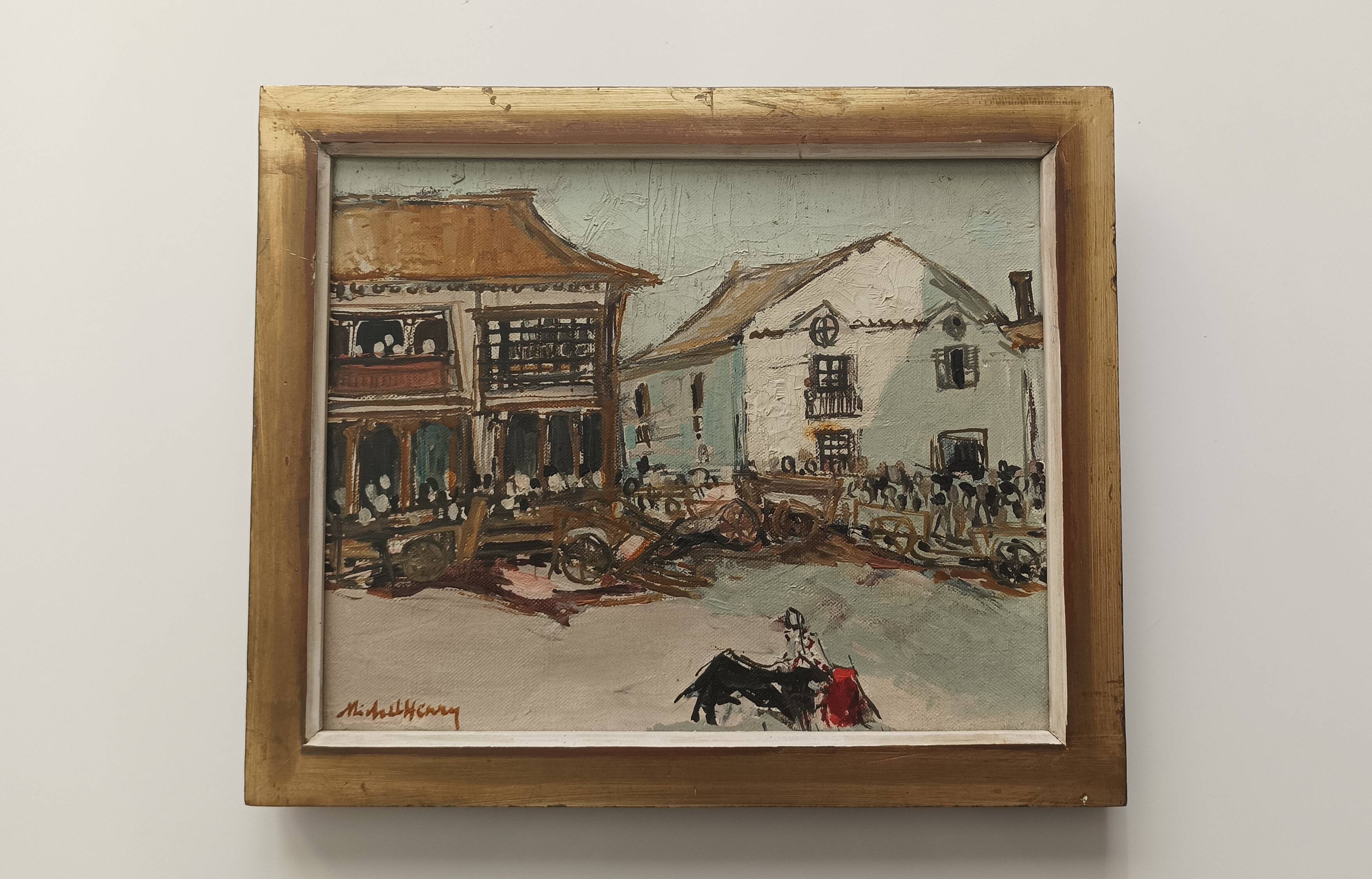 Michel Henry (1928-2016) Oil on canvas painting "Toros a Pedraza"