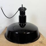 Large Industrial Black Enamel Factory Lamp with Cast Iron Top, 1950s
