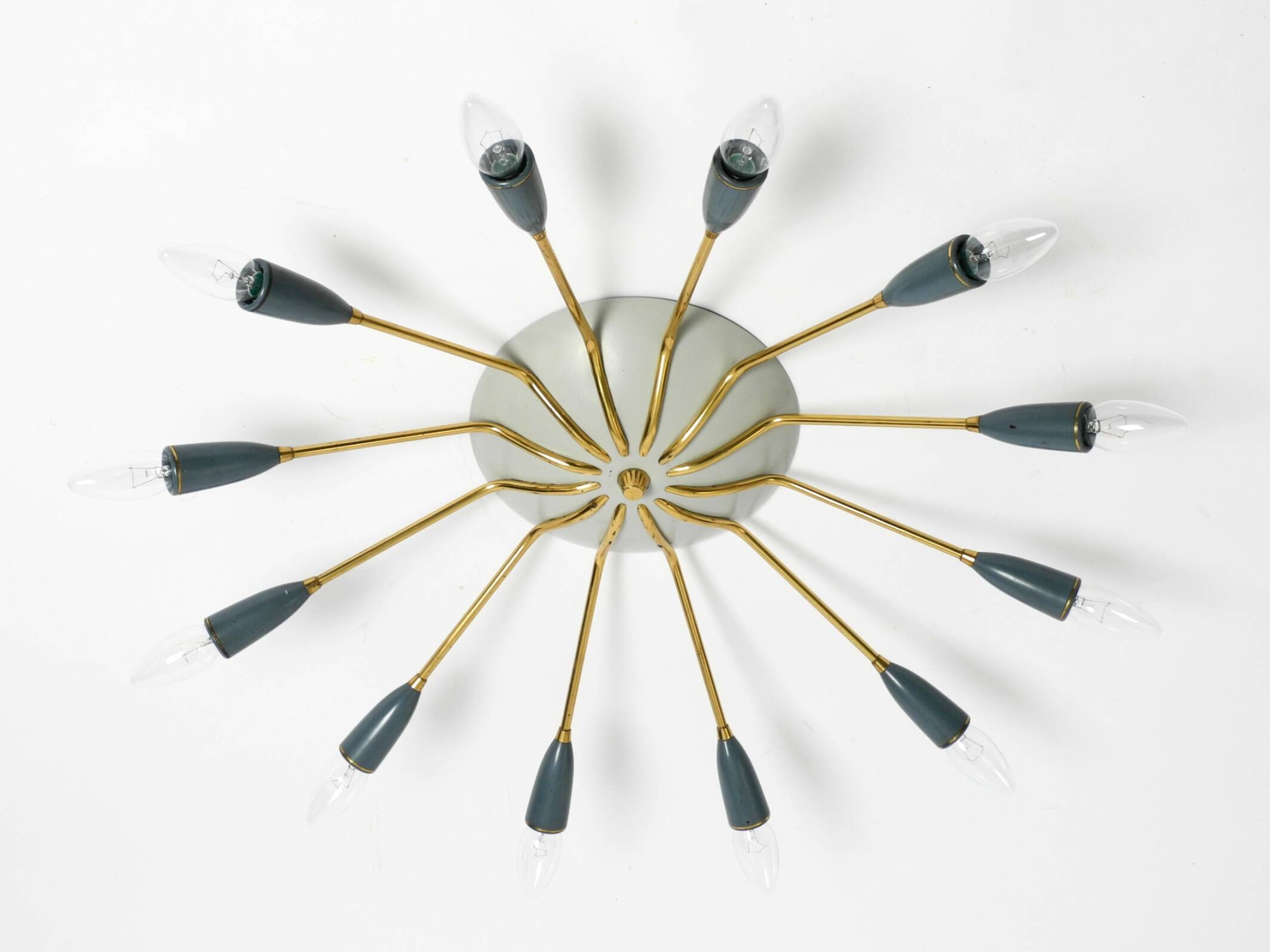 Very nice large 12-armed Mid Century Modern Brass Sputnik ceiling lamp