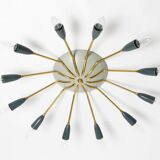 Very nice large 12-armed Mid Century Modern Brass Sputnik ceiling lamp