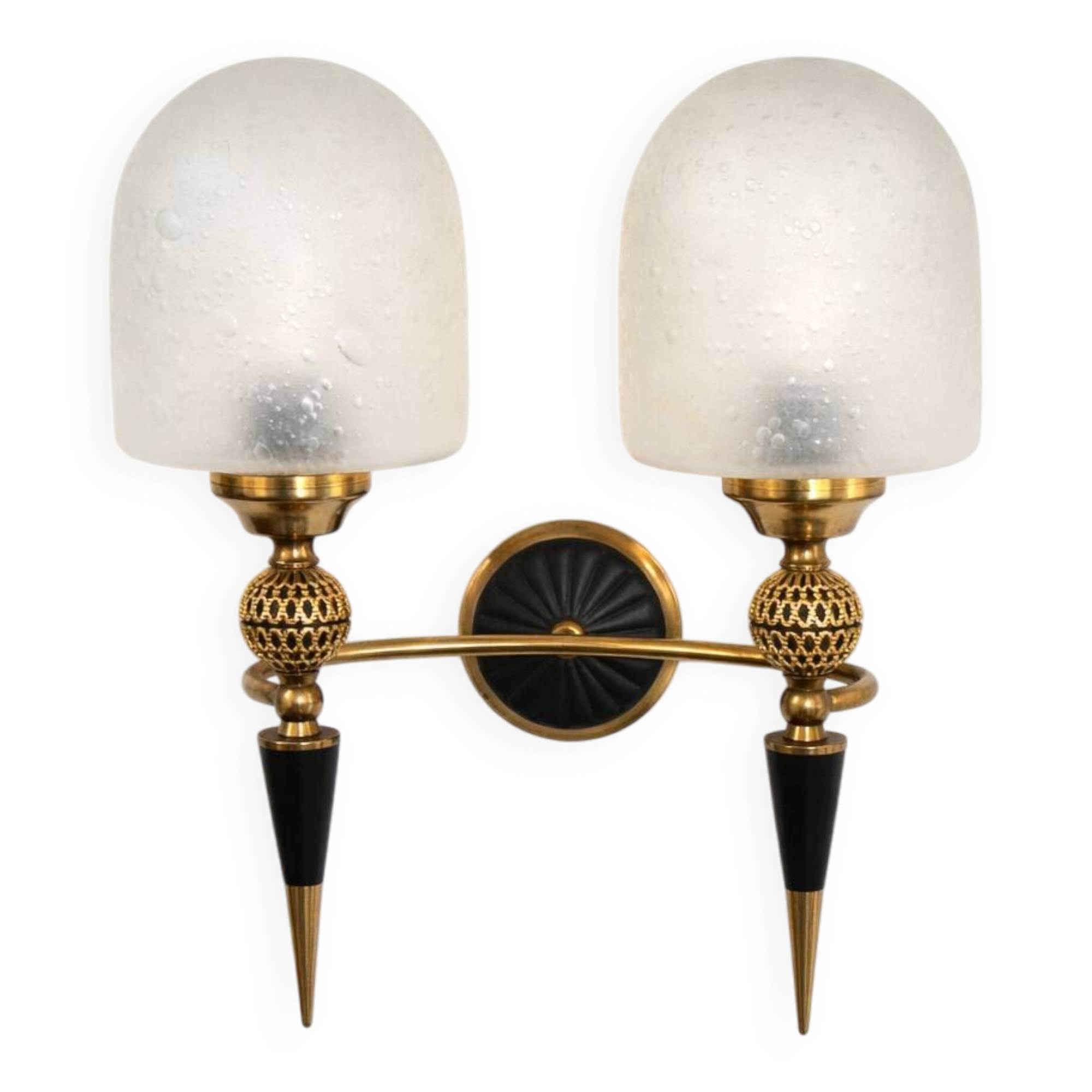 Mid-century brass wall lamp, 1950s, glass and brass, 2xE14