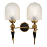 Mid-century brass wall lamp, 1950s, glass and brass, 2xE14