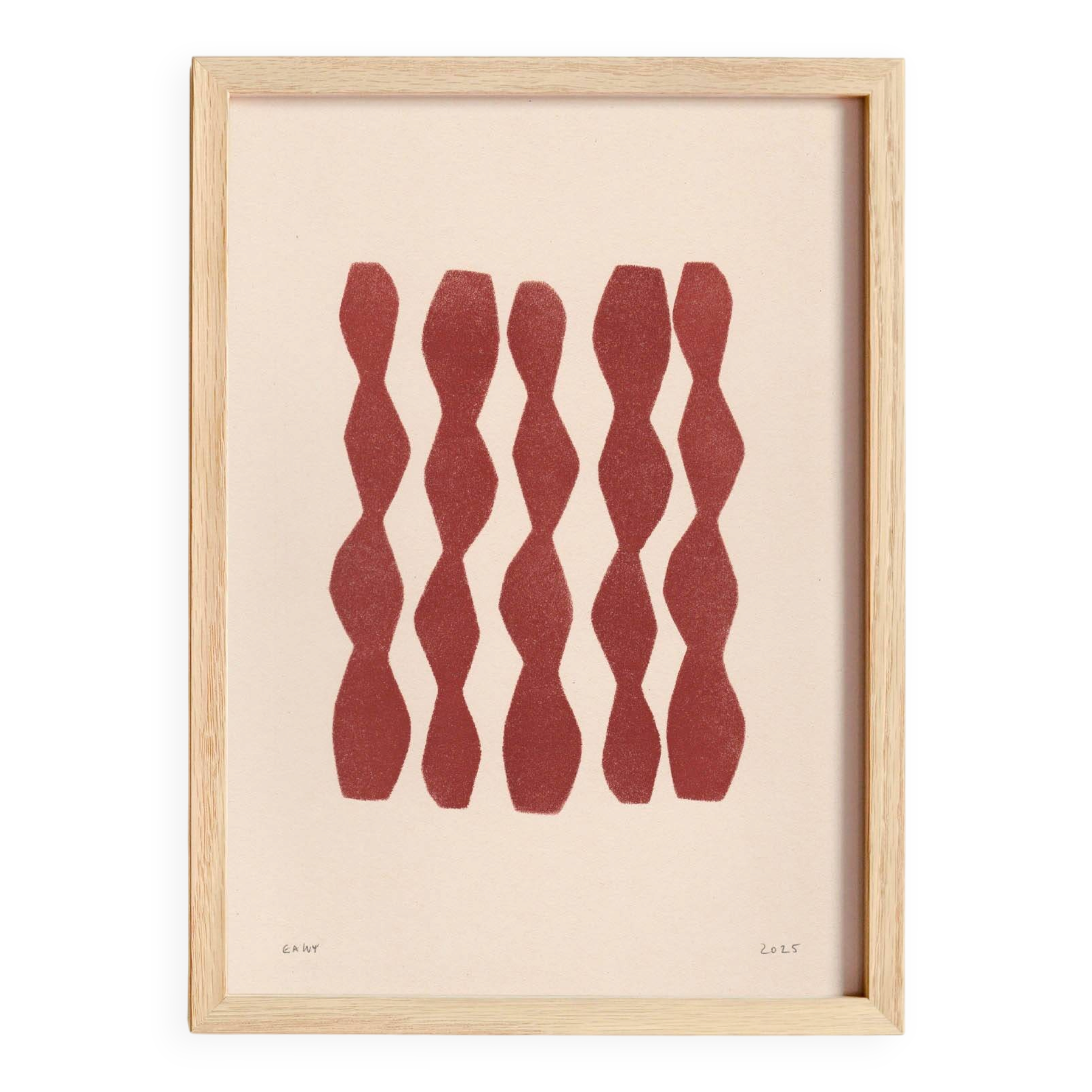 Abstract painting on paper, dark red illustration signed Eawy.