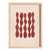 Abstract painting on paper, dark red illustration signed Eawy.