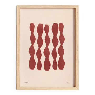 Abstract painting on paper, dark red illustration signed Eawy.