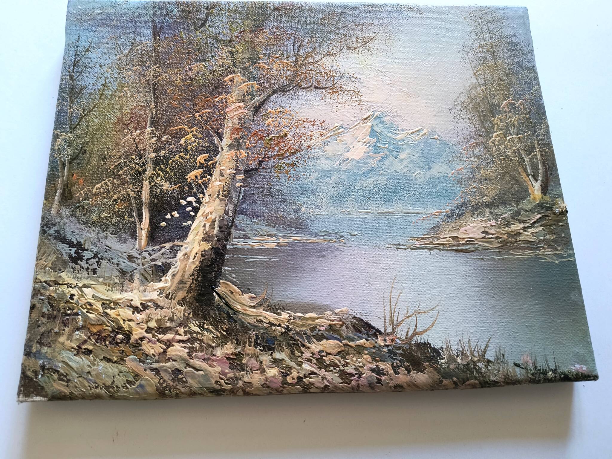 Antique oil painting – Lakeside – nature and tranquility