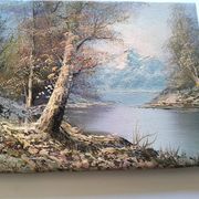 Antique oil painting – Lakeside – nature and tranquility