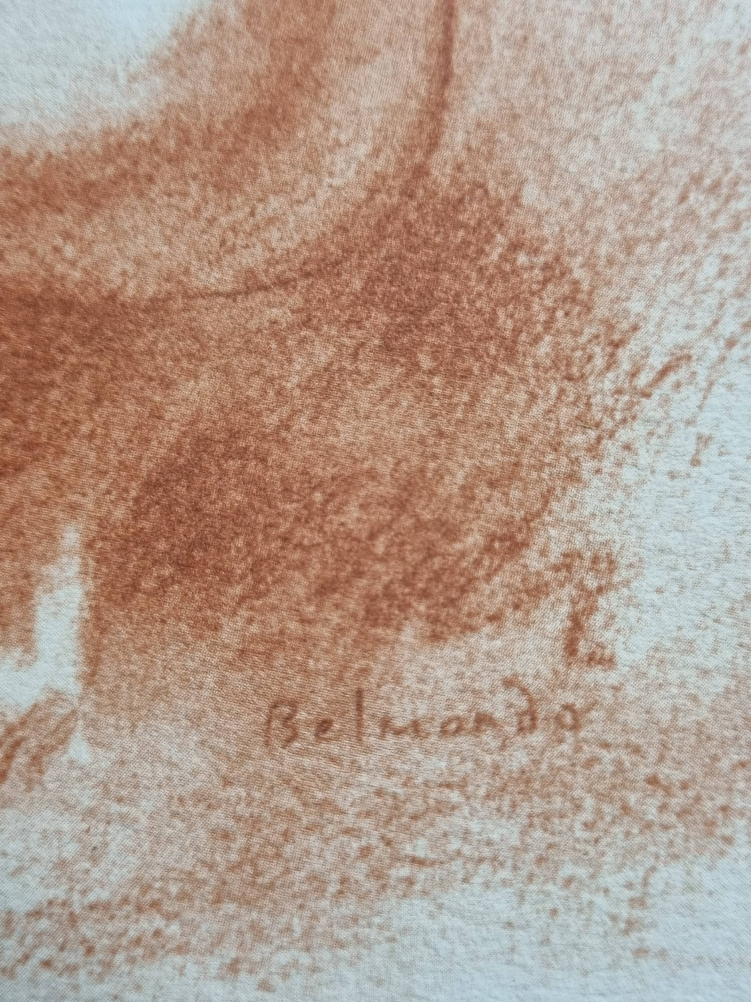 Print "Nude crouching on the pillow" in sanguine after Paul Belmondo, 29 x 34.5 cm