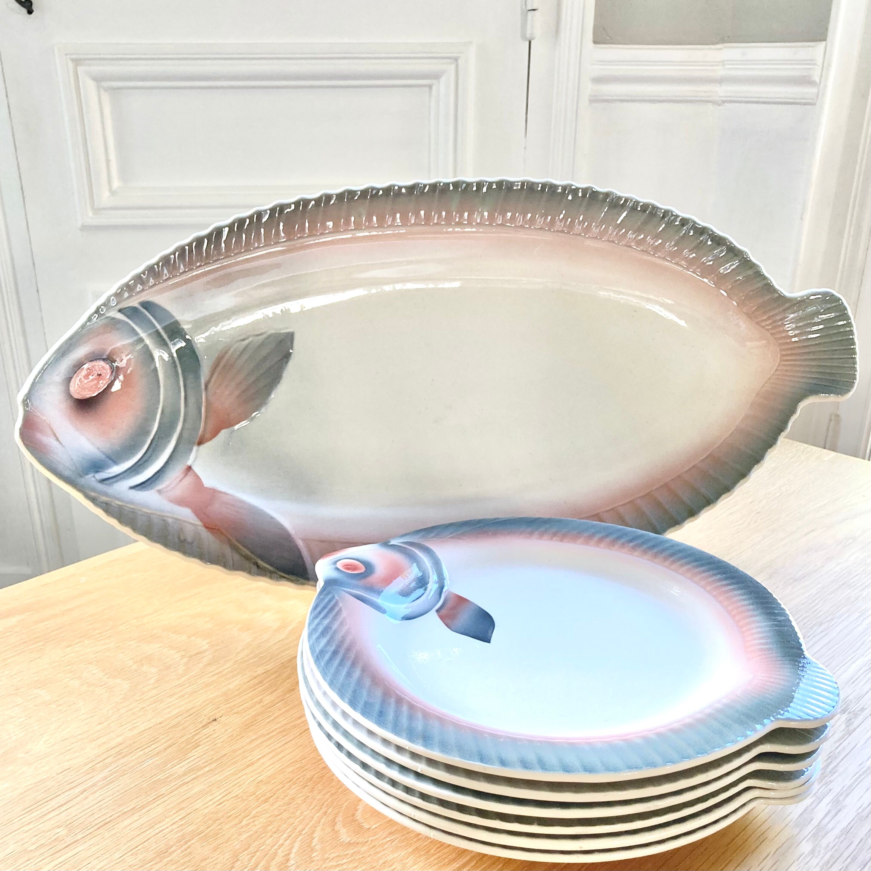 Faience fish dish Digoin Sarreguemines