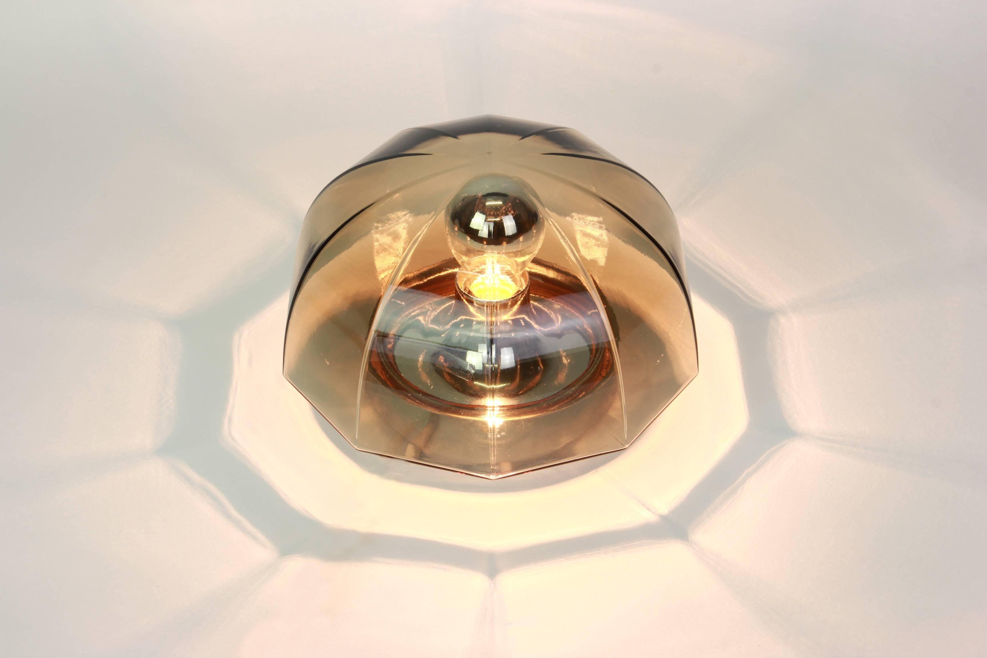Pair of smoked glass wall lights or ceiling light by Hillebrand, Germany, 1960s.