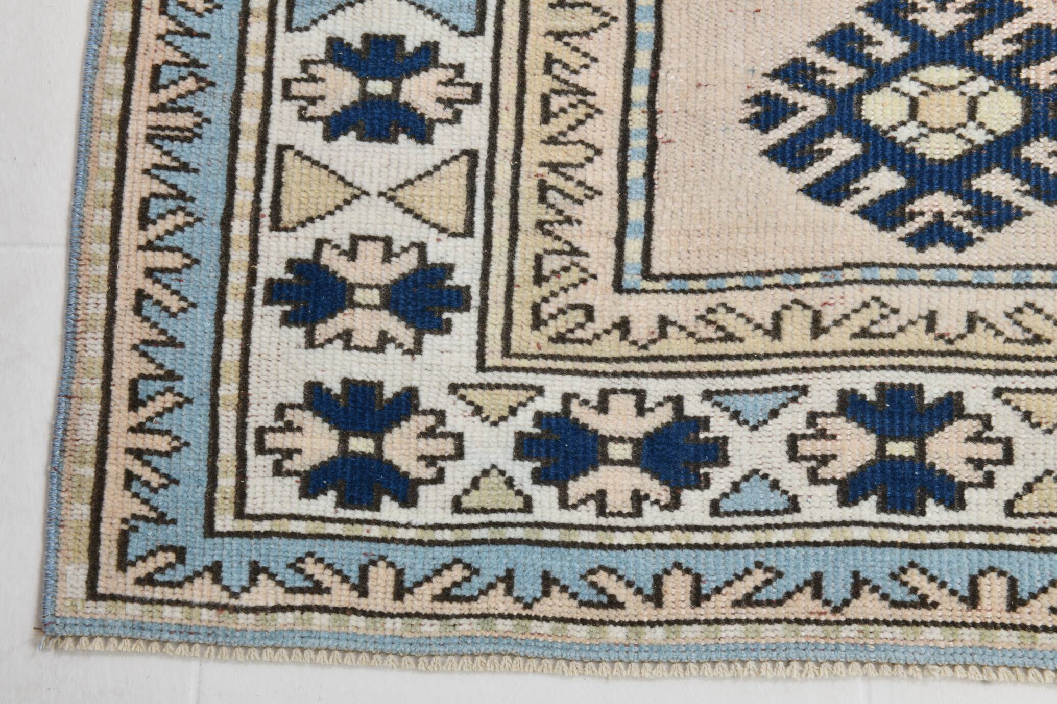 6x8 Vintage Rug İn Blue Tones, Turkish Wool Pattern Rug, 225x178 Cm
