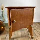 Bedside table in oak and brass 50s