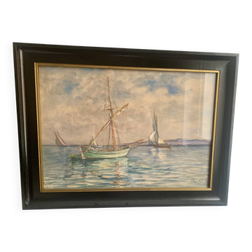 Peinture à l'huile vintage – Voiliers en mer