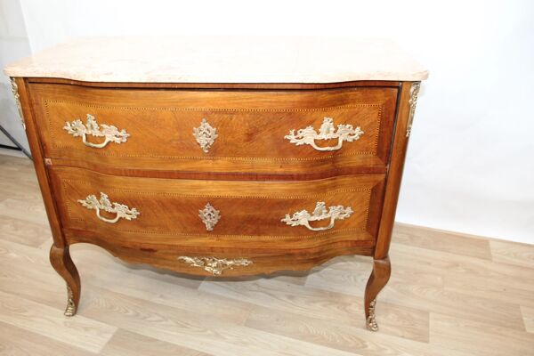 Commode sauteuse vintage scandinave en bois et marbre rose, années 1960