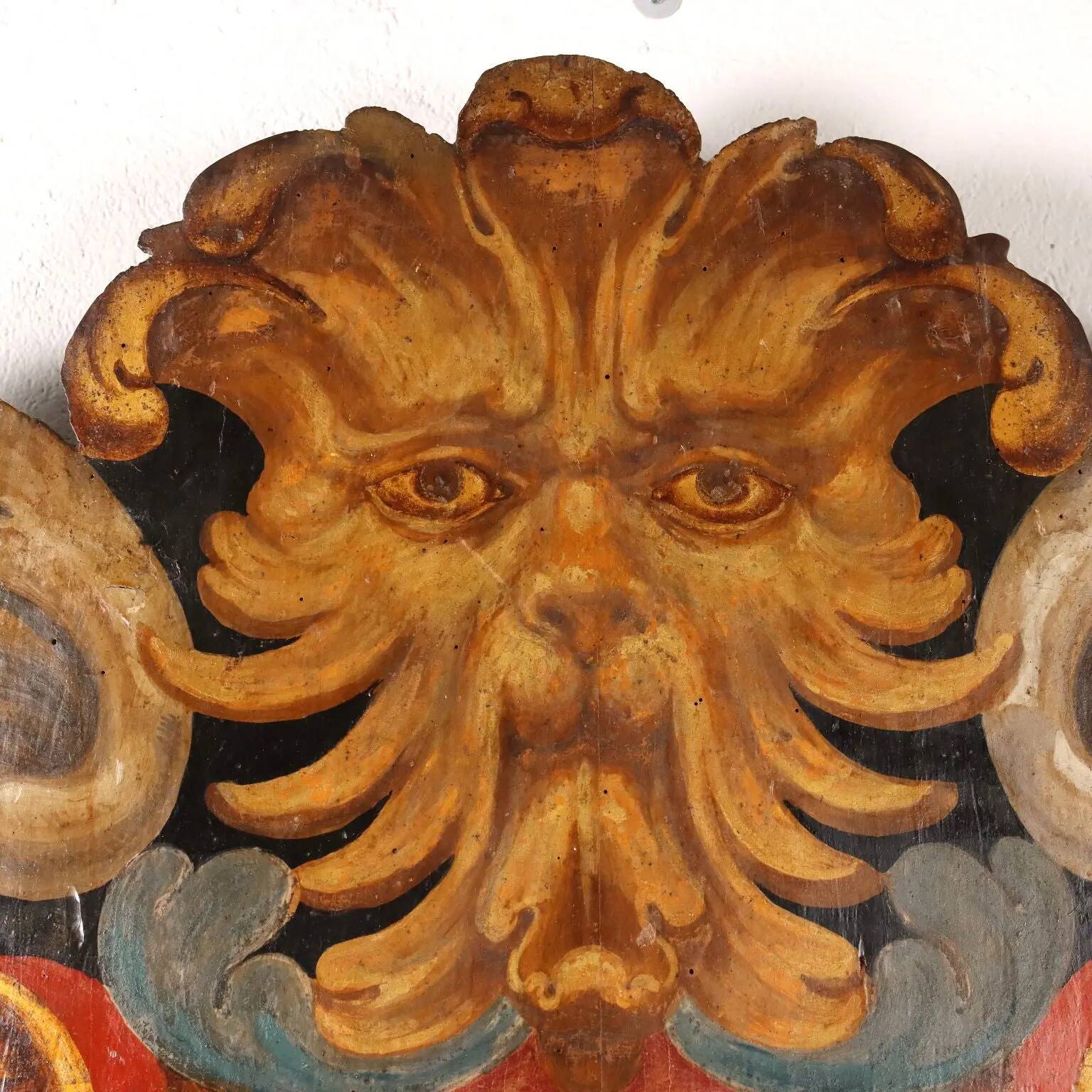 Ancient baroque coat of arms Pasqui in poplar, Florence, 18th century