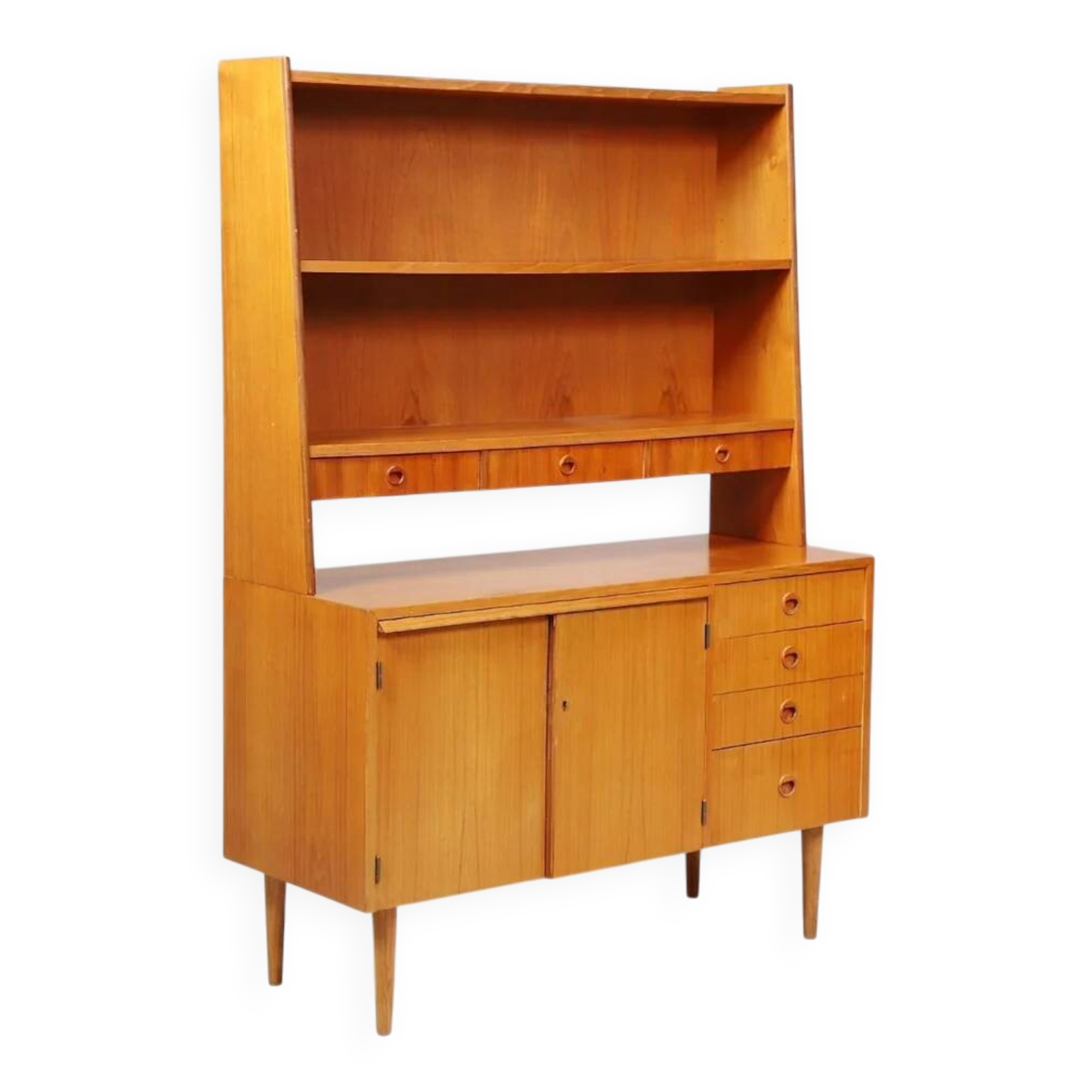 Bibliothèque vintage en teck avec secrétaire abattant, années 60