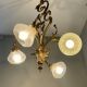Jugendstil Golden Chandelier with Frosted Glass Shades