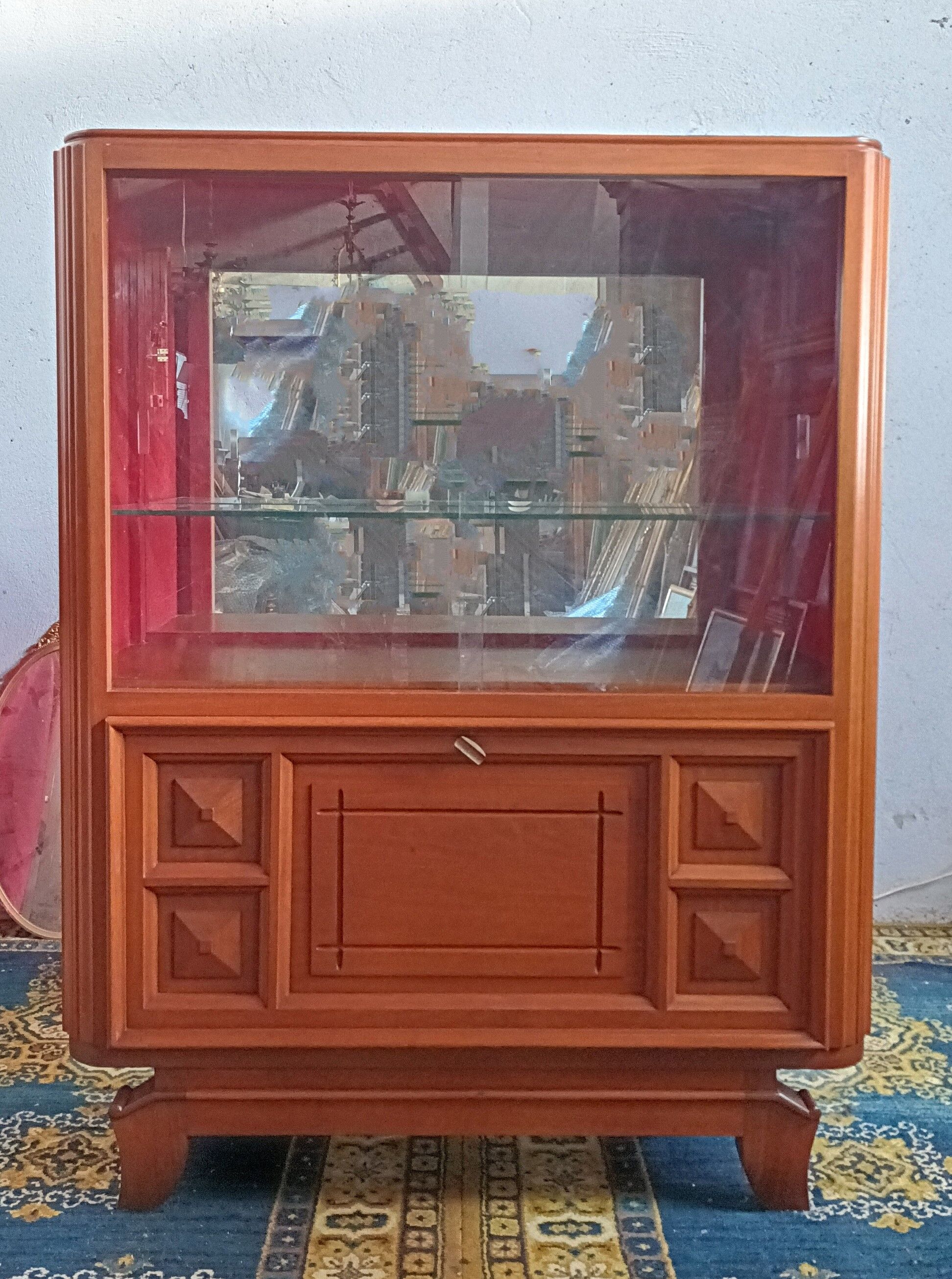Art deco walnut display cabinet