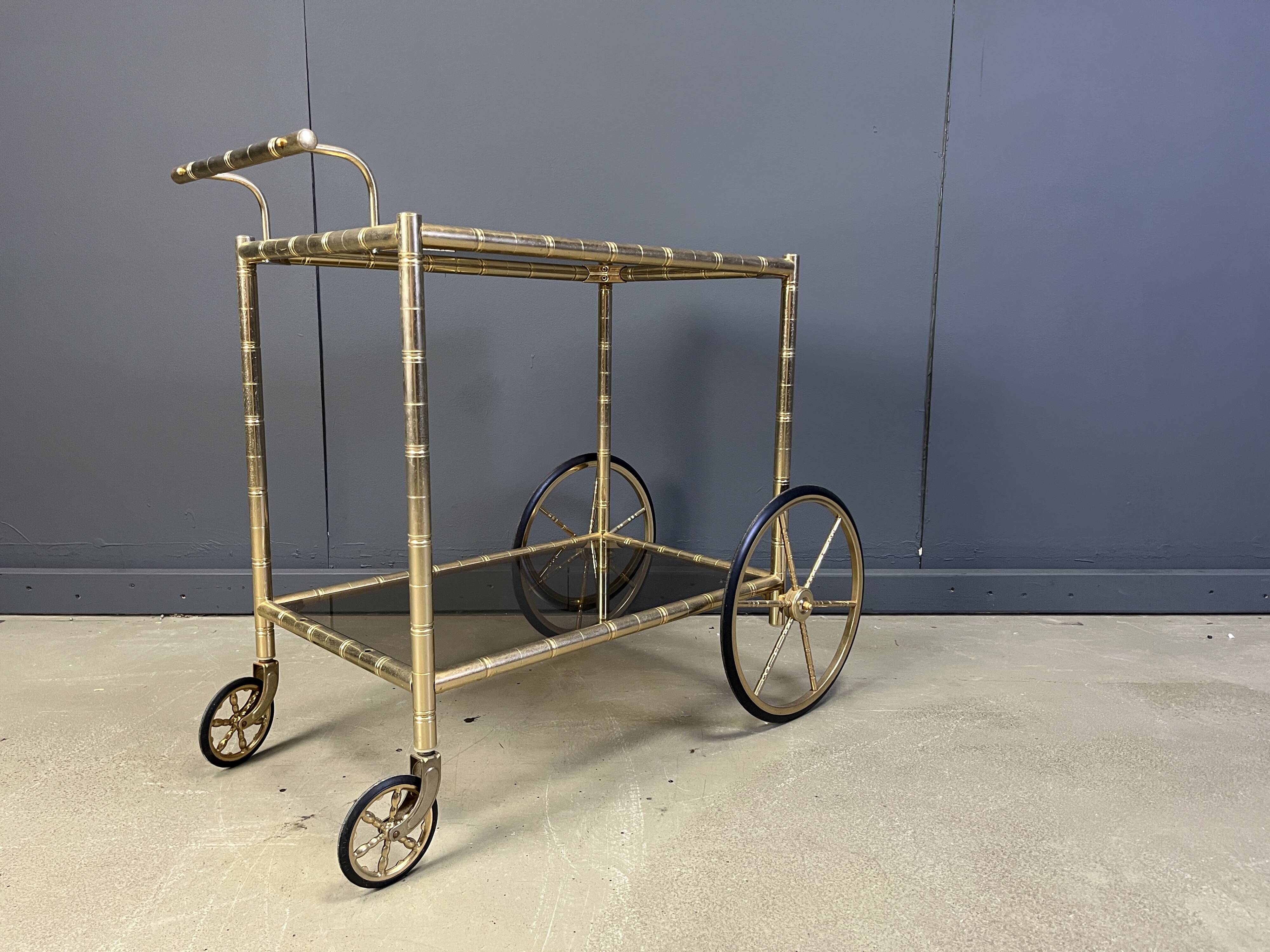 Chariot de bar en laiton imitation bambou, Orsenigo Italie, années 1970