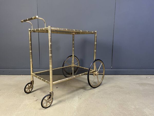 Chariot de bar en laiton imitation bambou, Orsenigo Italie, années 1970