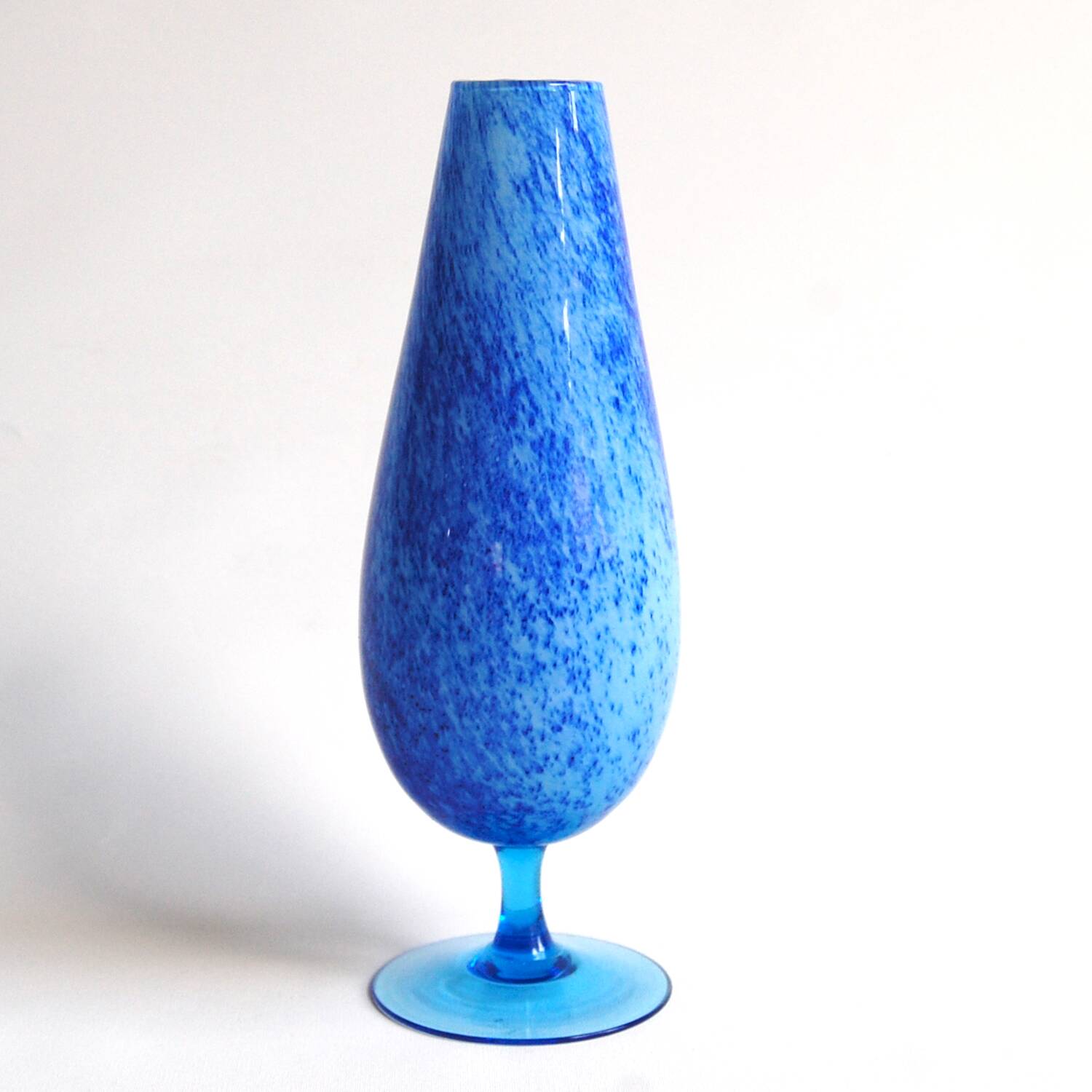 Vintage speckled blue glass vase, opaline.