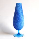 Vase vintage en verre coloré bleu moucheté, opaline