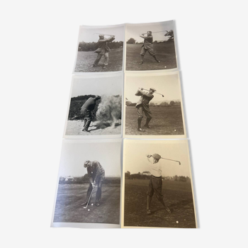 Ensemble de six photos authentique de golfeurs des années 1890 en noir et blanc