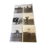 Ensemble de six photos authentique de golfeurs des années 1890 en noir et blanc