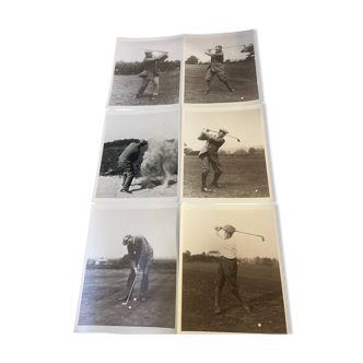 Ensemble de six photos authentiques de golfeurs des années 1890 en noir et blanc