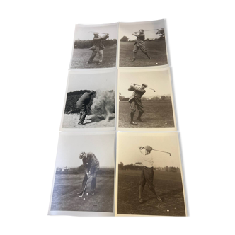 Ensemble de six photos authentique de golfeurs des années 1890 en noir et blanc