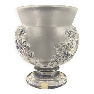 Vase sur piedouche décor feuillagé signé lalique saint-cloud paire possible