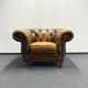 Fauteuil Chesterfield vintage en cuir marron