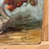 Oil painting on canvas signed Raymond PERISSE - Bouquet of Dahlias - Lorraine painter