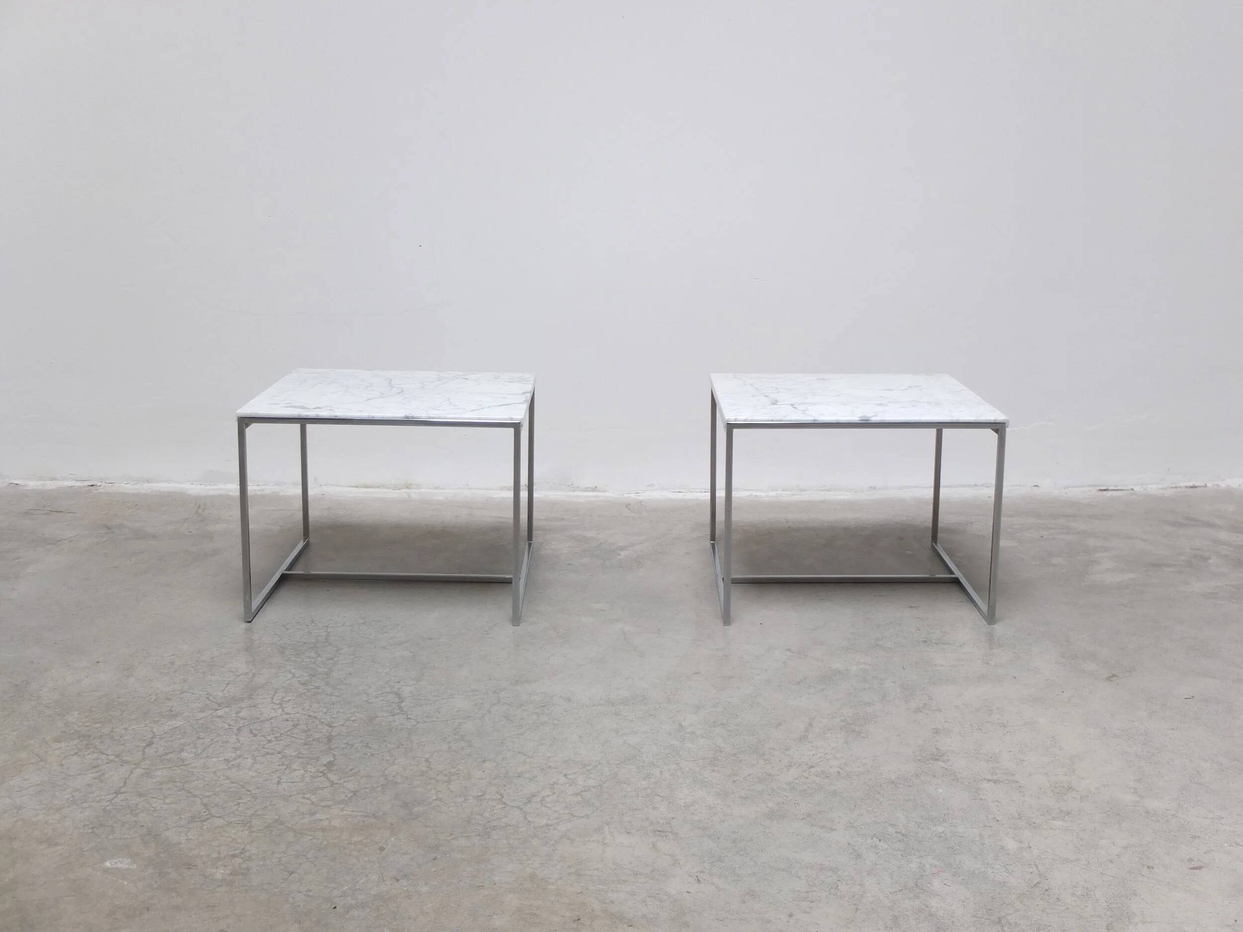 Pair of Carrara marble & chrome coffee or side tables, 1970s