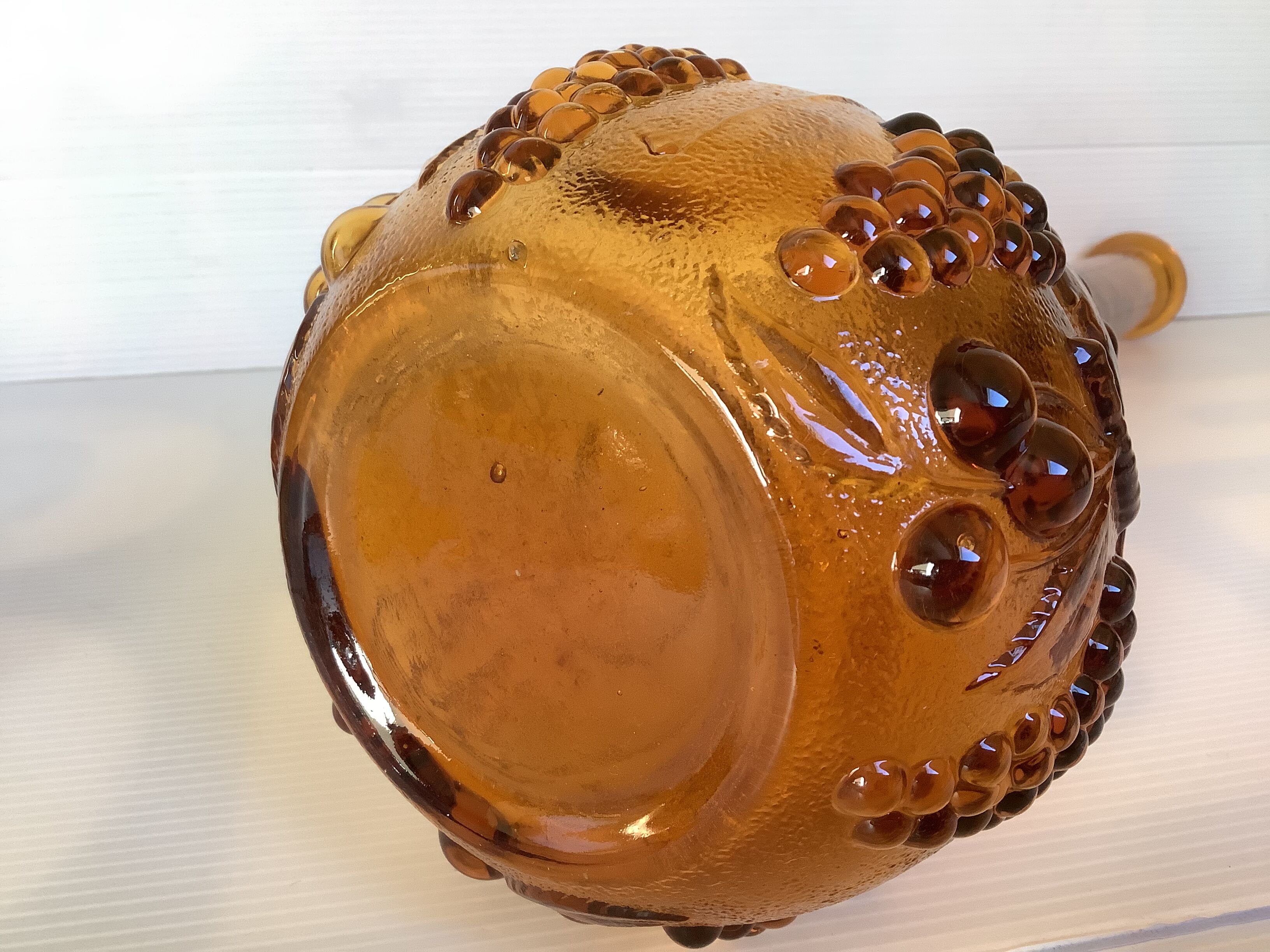 Yellow glass bottle Empoli Italy fruit pattern