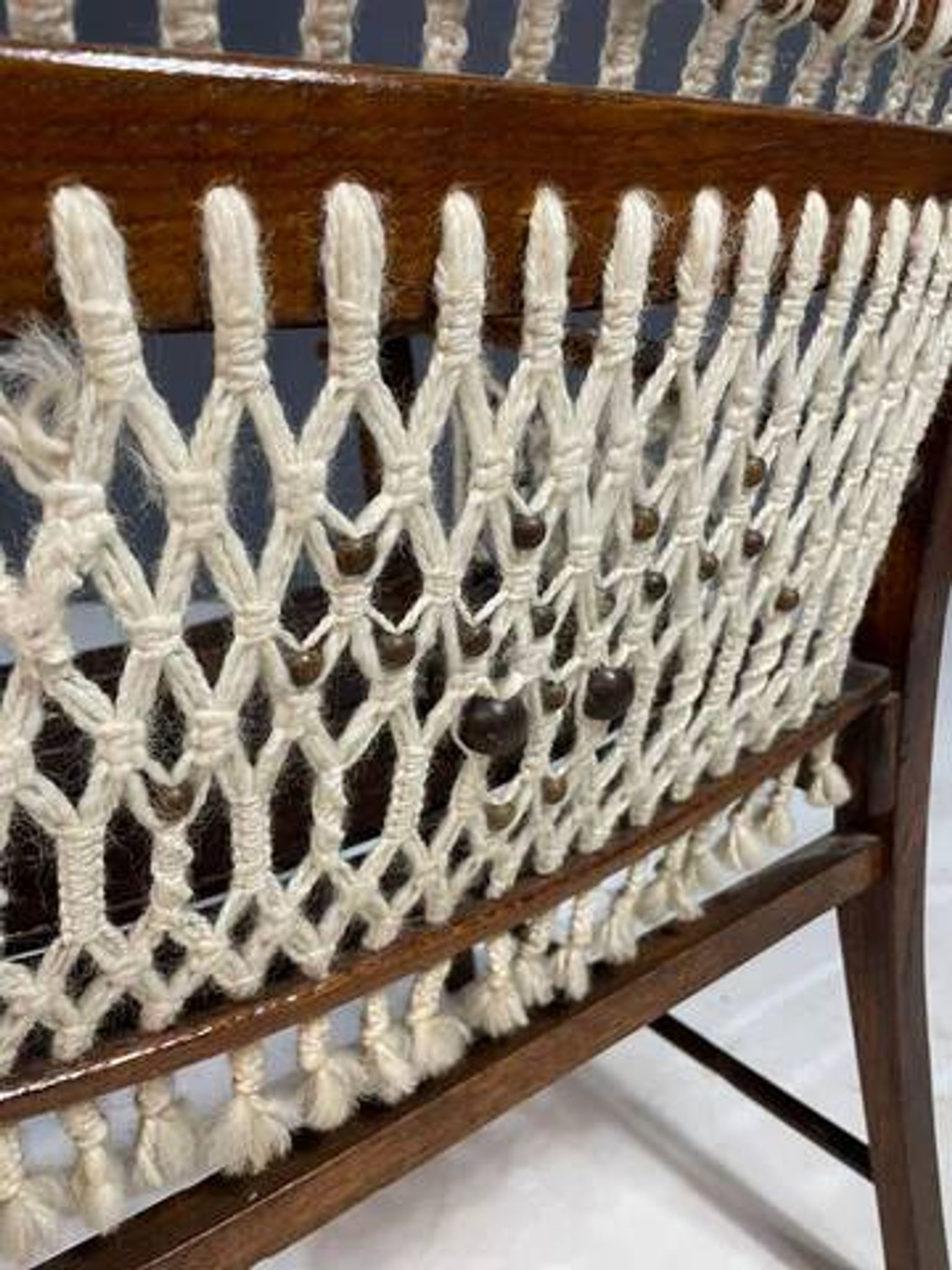 Vintage macramé armchair, 1960s, Czechoslovakia, wooden frame