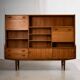 Mid-Century Teak Highboard with Sculpted Legs, Storage and Glass Shelf, 1960s