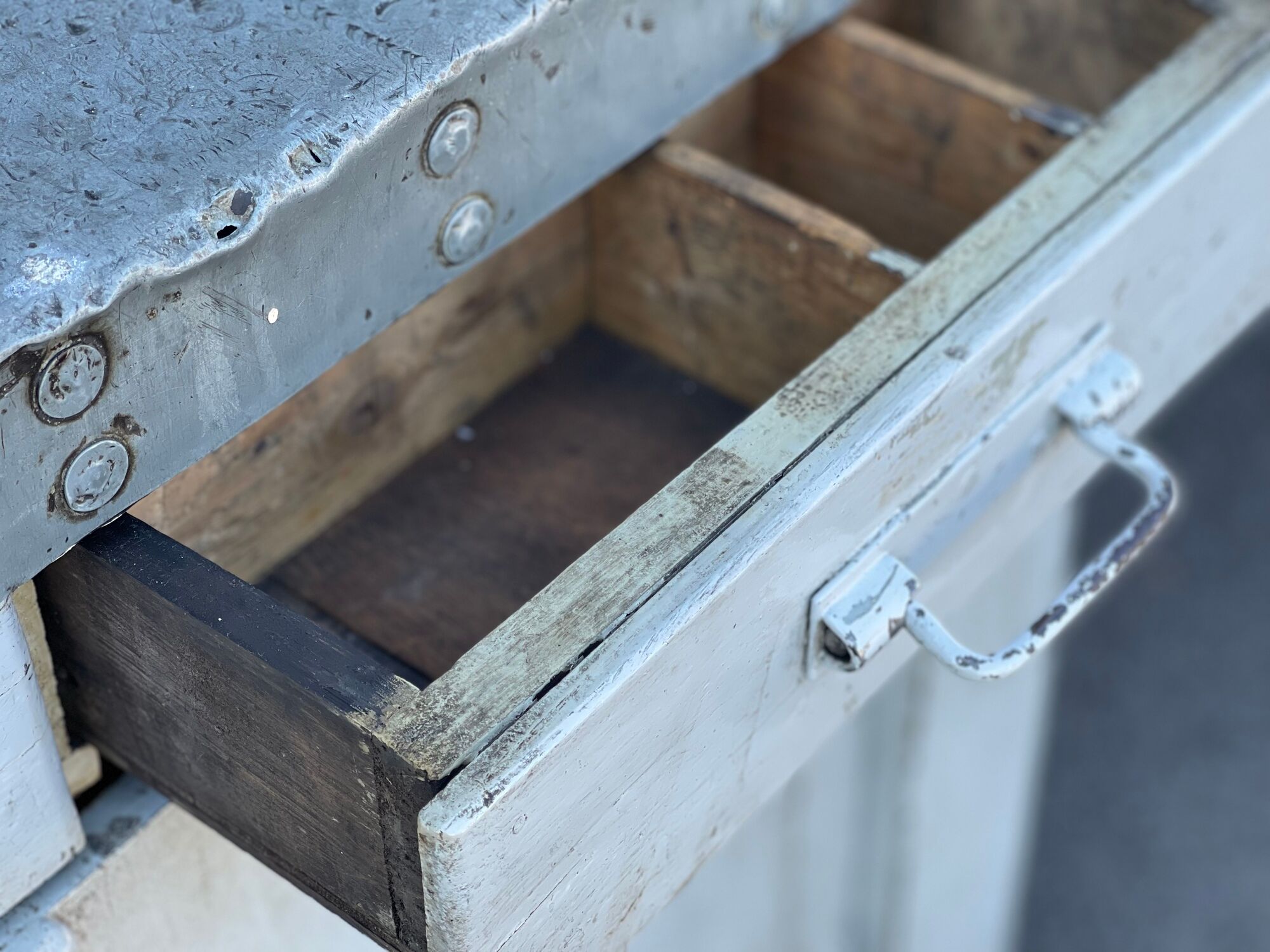 Workbench with drawers furniture of wood and metal loom 1930