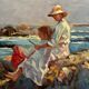 Tableau scène de bord de mer XXe