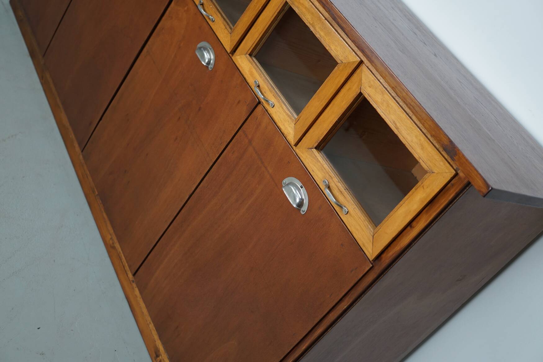 Vintage Dutch Beech & Oak Haberdashery Shop / Grain Cabinet, 1950s