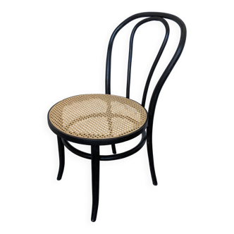 Vintage Thonet Style Dining Chair: Black Bentwood Cane Seat