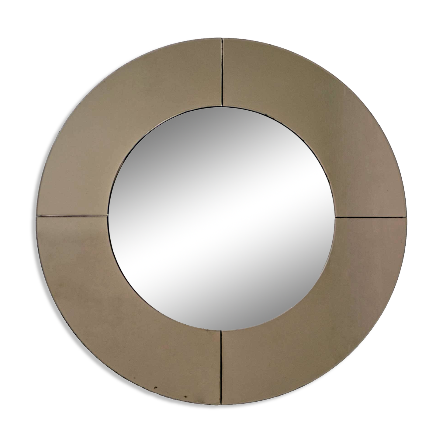 Mid-Century Modern Italian Smoked Round Large Mirror, 1970s