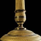 Large pair of empire bronze mercury candlesticks