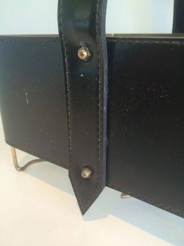 Leather, brass and gold metal bottle holder